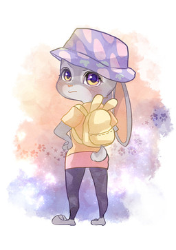 annoyed anthro backpack blush clothing female hat headgear headwear long_ears looking_at_viewer purple_eyes solo chuochuo1201 disney zootopia judy_hopps lagomorph leporid mammal rabbit