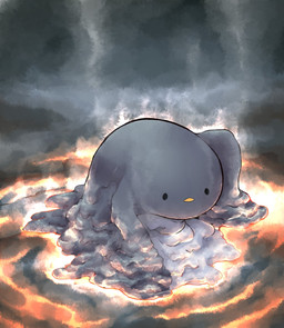 ambiguous_gender beady_eyes beak feral flippers grey_body lava melting solo steam m_nyanko_299 hijikata avian bird penguin 2019 digital_media_(artwork) hi_res