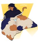 anthro big_butt blue_body blue_fur brown_body brown_fur butt clothing female fur huge_butt huge_thighs hyper hyper_thighs morbidly_obese morbidly_obese_anthro morbidly_obese_female mottled multicolored_body multicolored_fur obese obese_anthro obese_female overweight overweight_anthro overweight_female panties piebald simple_background solo thick_thighs underwear white_body white_fur wide_hips yellow_eyes cloudboyo epic_games fortnite meow_skulls calico_cat domestic_cat felid feline felis mammal 2023 hi_res signature