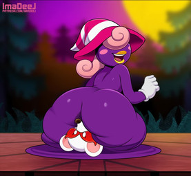 anthro anus big_butt blurred_background blush blush_stickers butt clothing darkened_anus duo eyelashes facesitting female female/female glistening glistening_body gloves hair hair_over_eyes handwear hat headgear headwear huge_butt humanoid_on_anthro long_eyelashes mostly_nude outside purple_body red_mask sitting sitting_on_another white_body wide_hips imadeej sound_warning mario_bros nintendo paper_mario ms._mowz vivian_(mario) humanoid mammal mouse murid murine rodent animated short_playtime sound video trans_(lore) trans_woman_(lore)