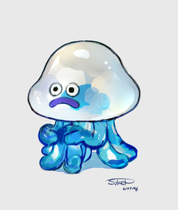 ambiguous_gender blue_body frown holding_both_knees holding_both_legs looking_away simple_background sitting solo translucent translucent_body white_background sukep dragon_quest square_enix aquatic blob_creature cnidarian jellyfish man_o'_war_(dragon_quest) medusozoan slime_(dragon_quest) absurd_res hi_res