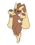 anthro black_sclera breasts brown_body brown_fur eyelashes featureless_breasts featureless_crotch female female_anthro fur generation_4_pokemon lagomorph leporid looking_at_viewer lopunny mammal multicolored_body multicolored_fur nintendo nude nude_anthro nude_female pink_eyes pink_inner_ear pokemon pokemon_(species) pose rabbit raised_arms simple_background smile solo standing tan_body tan_fur two_tone_body two_tone_fur witchuus