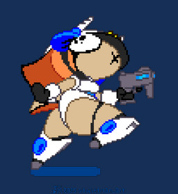 cosplay female gun ranged_weapon running shadow short_stack solo text weapon toilet_man mighty_switch_force! wayforward patricia_wagon squishy_(toilet_man) nemertea ribbon_worm worm animated artist_name digital_media_(artwork) pixel_(artwork) pixel_animation signature