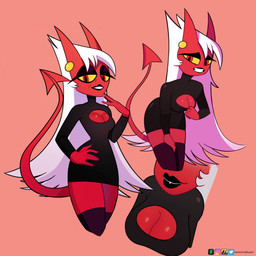 big_breasts black_lips breast_focus breasts cleavage cleavage_cutout clothed clothing crows_feet cutout dress ear_piercing female glistening glistening_breasts grin hair horn leaning leaning_forward legs_together legwear lips long_hair mature_female piercing red_body red_eyes simple_background small_waist smile solo spade_tail tail thigh_highs tight_clothing tight_dress white_hair wide_hips yellow_sclera barryfactory hellaverse helluva_boss demon_mom_(helluva_boss) demon horned_humanoid humanoid imp tailed_humanoid 1:1 2020 absurd_res hi_res