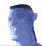 black_hair blue_body blue_skin braided_hair close-up gums hair happy humanoid_pointy_ears male markings pointy_ears queue_(hairstyle) smile solo striped_body stripes teeth teeth_showing yellow_eyes mohich chad_(meme) gigachad james_cameron's_avatar miles_quaritch alien alien_humanoid animal_humanoid felid felid_humanoid feline feline_humanoid humanoid hybrid mammal mammal_humanoid na'vi recombinant_(avatar) 2023 colored headshot_portrait meme portrait shaded