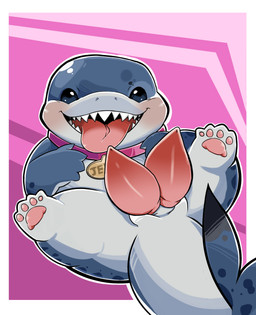 2_penises 4_fingers 4_toes animal_genitalia black_tail blue_body blue_eyes blue_skin blue_tail blush border collar collar_tag erection feet feral fingers genital_slit genitals glistening glistening_eyes glistening_genitalia glistening_penis grey_body grey_skin grey_tail looking_at_viewer lying male male_feral multi_genitalia multi_penis multicolored_body multicolored_skin multicolored_tail on_back open_mouth open_smile outline outside_border pawpads penis pink_collar pink_pawpads pink_penis quadruped sharp_teeth simple_background smile solo spread_legs spreading tail tapering_penis teeth toes tongue tongue_out two_tone_body two_tone_skin white_border white_outline young young_feral young_male fieryfur marvel marvel_rivals jeff_the_land_shark aquatic fish shark 2026 absurd_res digital_media_(artwork) hi_res