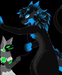 alpha_channel anthro biped black_body black_fur black_hair blue_body blue_fur blue_hair c.a.m. canid canine canis cybernetic_arm cybernetic_hand cybernetic_limb cybernetics digital_drawing_(artwork) digital_media_(artwork) digitigrade duo fingers fluffy fluffy_ears fluffy_tail fur glowing glowing_body glowing_eyes green_body green_eyes grey_body grey_fur hair holding_leash holding_object horn itzexelise_(jamie_the_wicker) jackal kytcrafts leash machine male male/male mammal metal metallic_body military neck_tuft prosthetic prosthetic_arm prosthetic_hand prosthetic_limb protogen protogen_armor protogen_face protogen_visor protogenized purple_eyes raised_tail robotic robotic_arm robotic_hand robotic_limb screen screen_face simple_background size_difference smile special_forces standing tail transparent_background tuft wickerbeast yuri_chacal