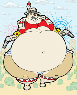anthro belly big_belly big_breasts black_hair boots bottomwear bracelet breasts brown_eyes cactus clothing crop_top cursed cursed_object deep_navel female footwear fur gloves glowing hair handwear hat headgear headwear huge_belly huge_thighs jacket jewelry navel obese obese_anthro overweight overweight_anthro piston plant shirt shoes shorts solo tan_body tan_fur teeth thick_thighs topwear weapon weight_gain virus-20 june_coyote canid canine canis coyote mammal 2019 digital_media_(artwork)