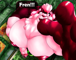 anthro barazoku big_muscles big_pecs bird's-eye_view breaking_the_fourth_wall building city city_background clothed clothing excited exclamation_point eyes_closed feet first_person_view fluffy fur giga grass_on_roof greeting_viewer hair high-angle_view highlights_(coloring) huge_muscles huge_pecs humanoid_feet hyper hyper_muscles hyper_pecs larger_male larger_pet leaf macro male muscular muscular_anthro muscular_male nails nipples overjoyed pecs pink_body pink_fur pink_nose plant plantigrade reaching_towards_viewer rooftop simple_background size_difference skyscraper smile smiling_at_viewer solo text toenails toes tree fujiyama_samoyed yanbara_(fujiyamasamoyed) alaskan_malamute canid canine canis deity domestic_dog kaiju mammal nordic_sled_dog spitz digital_media_(artwork) hi_res shaded soft_shading watermark