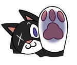 :3 black_body eye_scar facial_scar fur paws pink_inner_ear raised_paw scar simple_background white_background white_body white_fur addde paw_day gush_(addde) domestic_cat felid feline felis mammal