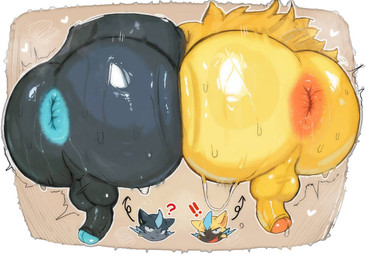 anthro anus backsack balls big_butt biped black_balls black_body black_butt black_fur black_penis black_perineum bodily_fluids bubble_butt butt butt_frottage butt_squish directional_arrow dripping duo exclamation_point fur genital_fluids genitals glans glistening glistening_body glistening_butt glistening_fur humanoid_genitalia humanoid_penis male male_anthro nude_anthro nude_male penis penis_backwards perineum pink_anus pink_glans precum precum_drip question_mark reaction_shot rear_view side_by_side simple_background squish sweat sweatdrop sweaty_butt teal_anus teal_glans through_wall white_background yellow_balls yellow_body yellow_butt yellow_fur yellow_penis yellow_perineum kemo_ka_nya nintendo pokemon felid feline generation_7_pokemon generation_9_pokemon legendary_pokemon mammal mega_evolution mega_zeraora pokemon_(species) zeraora 2026 digital_drawing_(artwork) digital_media_(artwork) japanese_description