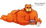 anthro brown_body brown_fur duo eyes_closed fur male musclegut muscular text tora_gy animal_crossing nintendo teddy_(animal_crossing) villager_(animal_crossing) bear mammal 2020 english_text low_res