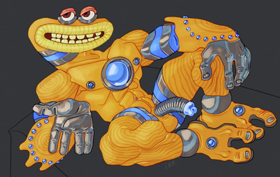 2_fingers abs athletic blue_glans crystal fingers genitals glans half-erect lips long_neck looking_at_viewer lying machine male metal_hands metal_penis metallic_nipples muscular muscular_legs muscular_male not_furry pecs penis reclining scarring simple_background smile smiling_at_viewer solo teeth thick_lips wide_mouth yellow_body yellow_teeth ravuer big_blue_bubble my_singing_monsters humanoid robot wubbox_(my_singing_monsters) absurd_res hi_res
