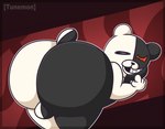 anthro backsack balls bent_over big_butt butt genetic_chimerism genitals huge_butt looking_at_viewer looking_back male multicolored_body nude smile solo split_color thick_thighs two_tone_body tunemon danganronpa spike_chunsoft monokuma bear mammal hi_res