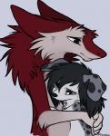 anthro black_nose black_spots fur markings red_body red_fur spots spotted_body spotted_fur white_body white_fur aseethe cassius_(oldmancassius) vivi_(aseethe) canid canine canis domestic_dog mammal sergal 2019 digital_media_(artwork)