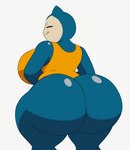 2022 animated anthro big_breasts big_butt bottom_heavy bottomless bouncing_butt breasts bubble_butt butt butt_jiggle clothed clothing eyes_closed female generation_1_pokemon hi_res huge_breasts huge_butt jiggling looking_at_viewer looking_back looking_back_at_viewer nintendo pokemon pokemon_(species) short_playtime simple_background smile snorlax solo tansau thick_thighs twerking white_background