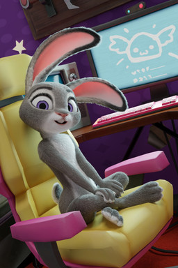 anthro biped buckteeth chair computer_monitor crossed_legs detailed_background dutch_angle eyelashes female female_anthro flat_chested floppy_ears fur furniture grey_body grey_fur inside looking_at_viewer multicolored_body multicolored_ears multicolored_fur nude nude_anthro nude_female office_chair on_chair open_mouth open_smile purple_eyes scut_tail seductive short_tail sitting sitting_on_chair smile solo tail teeth two_tone_body two_tone_fur weapon white_body white_fur fever-dreamer disney zootopia judy_hopps lagomorph leporid mammal rabbit 2021 2:3 3d_(artwork) absurd_res digital_media_(artwork) hi_res