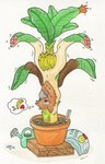 banana banana_tree beak bodily_fluids claws feral flower_pot food fruit fruit_tree fused_arms green_eyes heart_symbol label leaf leaf_tail leaf_wings male motion_lines pallet pawpads paws pink_pawpads plant plant_pot plant_transformation potted_plant simple_background solo sweat sweatdrop tail tail_tuft text toe_claws transformation tree tuft udtf unusual_anatomy unusual_wings upside_down water watering_can wings icaron hasbro my_little_pony mythology arvid_(icaron) avian gryphon mythological_avian mythological_creature 2021 english_text hi_res painting_(artwork) traditional_media_(artwork) watercolor_(artwork)