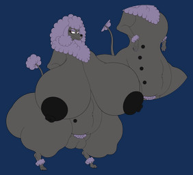anthro areola belly big_areola big_breasts big_nipples big_vulva breasts busty_feral butt colored_nails crotch_fur eyelashes female feral fur genitals grey_body huge_breasts huge_nipples hyper hyper_breasts lipstick looking_back makeup multi_nipple nails navel nipple_outline nipples nude pawpads purple_body purple_fur purple_lipstick purple_nails semi-anthro smile solo tail tail_fur vulva wide_hips zuremow priscilla_clementine canid canine canis domestic_dog mammal poodle absurd_res alpha_channel hi_res