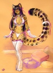 anthro big_tail biped bra breasts cleavage clothed clothing cushion eyewear female glasses gloves handwear legwear leopard_spots lingerie panties pose solo spots standing stockings tail underwear wide_hips thumbclawz felid leopard mammal pantherine