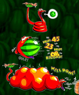 belly big_belly duo female feral food fruit green_background huge_belly hyper hyper_belly melon overweight plant red_body simple_background stuffing text watermelon blahblah866 donkey_kong_64 reptile scalie snake turtle 2022 5:6 absurd_res hi_res