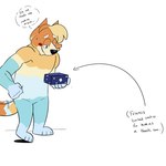 anthro arrow_sign black_eyes black_nose blue_body blue_fur blush box container cookie food fur hair half-closed_eyes hand_on_hip hand_on_own_hip holding_box holding_container holding_object looking_at_food looking_at_object looking_down male motion_lines multicolored_body multicolored_fur multicolored_tail narrowed_eyes orange_body orange_ears orange_fur orange_hair orange_tail simple_background smile solo standing tail tail_motion tailwag tan_body tan_fur tan_tail teeth text thought_bubble white_background beargarbage bluey_(series) radley_heeler australian_cattle_dog canid canine canis cattledog domestic_dog herding_dog mammal pastoral_dog 1:1 2022 digital_media_(artwork) english_text hi_res