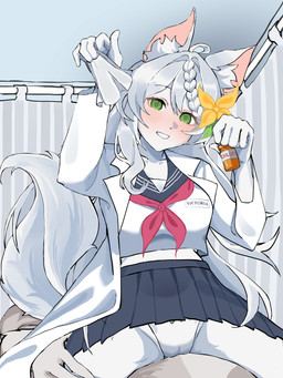 anthro blush bottomwear camel_toe chloroform clothed clothing coat duo female flower green_eyes lab_coat looking_at_viewer male male/female plant raised_bottomwear raised_clothing raised_skirt sailor_uniform skirt topwear underwear uniform banhmipate animal_humanoid canid canid_humanoid canine canine_humanoid canis humanoid mammal mammal_humanoid wolf wolf_humanoid 3:4 absurd_res hi_res
