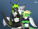 annoyed anthro arm_around_shoulders blonde_hair bottomwear bra breasts brown_eyes clothed clothing covered_breasts crop_top crossed_arms feathered_wings feathers female fur fur_markings green_body green_eyes green_fur green_hair grey_body grey_fur group hair hand_on_breast hand_on_head happy larger_female male male/female markings midriff navel shirt shorts size_difference smaller_female smile sports_bra tail topwear underwear white_body white_fur wings giru_(artist) mythology dreik_(drakeraynier) juanvi yuri_(giru) canid canine dragon fox furred_dragon furred_scalie mammal mythological_creature mythological_scalie scalie