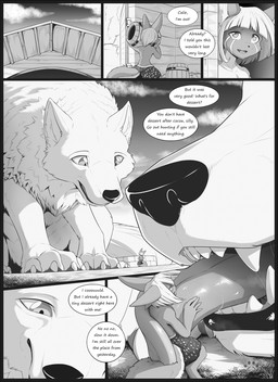 anthro barrel building claws clothed clothing dialogue duo embarrassed facial_markings female feral head_markings larger_male macro male male_licking_female markings outside size_difference smaller_female tail text tongue tongue_out topless topless_anthro topless_female wood_barrel s2-freak calie_(s2-freak) schwarzpelz canid canine canis fennec_fox fox hybrid mammal true_fox wolf comic english_text hi_res monochrome