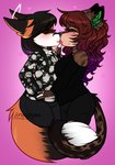 anthro canid canine clothing domestic_cat duo felid feline felis female female/female fox hair halo honesty_(artist) kissing mammal