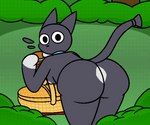 anthro big_butt burger butt female food fur grey_body grey_fur inflatable picnic plant shrub solo wolfgang_(artist) doodle_world roblox animate_inanimate domestic_cat felid feline felis living_inflatable louis_(species) mammal digital_media_(artwork) hi_res pixel_(artwork)