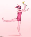 anklet anthro anthrofied band barefoot bracelet bulge clothed clothing dancing eyebrows eyes_closed feet femboy flower gradient_background hair holding_flower holding_object jewelry male on_one_leg pig_nose pink_body plant simple_background smile solo standing text tight_clothing acw disney winnie_the_pooh_(franchise) piglet domestic_pig mammal suid suina sus_(pig) 2020 absurd_res hi_res url