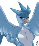 5:6 5_fingers anthro anthrofied articuno avian beak beckoning bedroom_eyes big_breasts biped bird blue_body blue_feathers blue_tail blue_wings breasts brown_eyes countershade_torso countershading digital_drawing_(artwork) digital_media_(artwork) eyelashes feathered_wings feathers featureless_breasts female fingers front_view generation_1_pokemon gesture grey_beak half-closed_eyes half-length_portrait hi_res humanoid_hands legendary_pokemon light lighting looking_at_viewer multicolored_body multicolored_feathers narrowed_eyes nintendo non-mammal_breasts nude pokemon pokemon_(species) pokemorph portrait seductive shadow simple_background smile solo source_request standing tail tail_feathers two_tone_body two_tone_feathers virate-chip white_background white_body white_countershading white_feathers wings