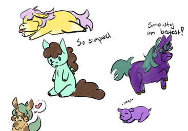 1_horn ambiguous_feral ambiguous_gender baby_talk brown_hair brown_tail dialogue feral fur green_hair green_tail hair horn monotone_body monotone_fur neonate open_mouth purple_body purple_fur purple_hair purple_tail side_view simple_background sitting spiral_horn standing tail teal_body teal_fur text tongue tongue_out white_background yellow_body yellow_fur young young_ambiguous young_feral lemoncurds fluffy_pony mythology equid equine fluffy_pony_(species) mammal mythological_creature mythological_equine unicorn 2021 digital_media_(artwork) english_text hi_res