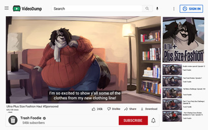 advertisement anthro belly belly_folds belly_outline belly_overhang black_hair bookshelf bottomwear breasts clothed clothing denim denim_bottomwear denim_clothing facial_markings fake_screencap fat_arms fat_legs female fingers fur furniture grey_body grey_fur hair hand_on_breast head_markings humanoid_hands inside jeans lamp leaning_on_object looking_at_viewer markings mask_(marking) morbidly_obese morbidly_obese_anthro morbidly_obese_female obese obese_anthro obese_female overweight overweight_anthro overweight_female pants parody ponytail red_clothing red_sweater red_topwear ring_(marking) ringed_tail scarf sofa solo standing striped_markings striped_tail stripes sweater tail tail_markings text thick_thighs topwear website white_scarf youtuber silverfang725 youtube mammal procyonid raccoon clip_studio_paint_(artwork) digital_drawing_(artwork) digital_media_(artwork) english_text hi_res subtitled