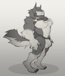 anthro big_bulge big_chest bulge claws clothing fangs feet hindpaw jockstrap looking_at_viewer male muscular nipples pawpads paws smile smiling_at_viewer smirk smirking_at_viewer solo straps_across_chest teeth underwear tonkotsu_spicy_noodle canid canine canis mammal wolf hi_res