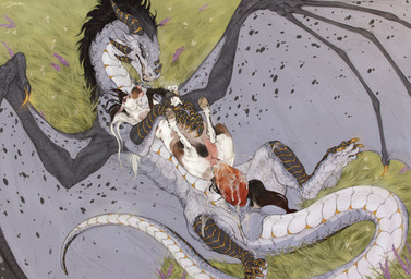 animal_genitalia animal_penis animal_vulva anus balls blue_eyes bodily_fluids claws cum duo ejaculation equine_genitalia equine_vulva erection feet female feral flower fur genital_fluids genitals grass green_eyes grey_body grey_scales heterochromia holding_another hooves horn interspecies lavender_(flower) leaking_cum long_tail lying male mane membrane_(anatomy) membranous_wings multicolored_body multicolored_fur multicolored_mane multicolored_scales muscular muscular_feral muscular_male on_back orgasm outside penetration penis plant ridges scales sheath size_difference spots spotted_wings spread_wings tail tailbutt teats teeth udders vulva white_body white_fur wings yellow_eyes scarlanya mythology dragon equid equine horse mammal mythological_creature mythological_scalie scalie 2026 absurd_res colored hi_res shaded