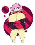 anthro big_breasts blue_eyes breasts cleavage clothed clothing female female_anthro hair huge_breasts huge_thighs hyper hyper_breasts pink_hair simple_background solo standing thick_thighs yellow_body dewbber nintendo pokemon quote_the_audino audino generation_5_pokemon pokemon_(species) 2021 digital_media_(artwork)