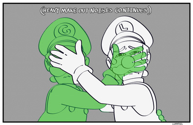 5_fingers bent_arm big_nose black_border border button_(fastener) closed_frown clothing covering covering_face duo eyebrows facial_hair fingers frown frowning_at_viewer gloves green_clothing green_eyes green_facial_hair green_gloves green_hair green_handwear green_hat green_headwear green_line_art green_mustache green_overalls green_shirt green_topwear grey_background hair hand_on_back handwear hat headgear headwear lgbt_pride looking_at_viewer male male_human male_humanoid mouth_closed mustache narrowed_eyes not_furry offscreen_character overalls shielding_eyes shirt short_hair simple_background squint standing text topwear translucent translucent_body white_body white_clothing white_eyebrows white_facial_hair white_gloves white_hair white_handwear white_mustache white_overalls white_shirt white_skin white_topwear lunareel cartoon_network lgbt_pride_month luigi's_mansion mario_bros nintendo the_amazing_world_of_gumball gooigi luigi goo_creature human humanoid mammal 2025 artist_name colored_line_art digital_drawing_(artwork) digital_media_(artwork) english_text hi_res partially_colored