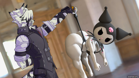 anthro bikini bone clothing duo female jester larger_male male male/female short_stack size_difference skull smaller_female spade_tail swimwear tail tail_grab two-piece_swimsuit s1m0n instant_loss_2koma mihoyo onegai_my_melody sanrio zenless_zone_zero kuromi von_lycaon canid canine canis demon lagomorph leporid mammal rabbit thiren wolf 16:9 3d_(artwork) digital_media_(artwork) hi_res widescreen