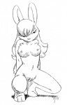 anthro breasts crouching eyebrows eyelashes female genitals nipples nude pussy simple_background solo white_background taral_wayne lagomorph leporid mammal rabbit 1994 black_and_white hi_res monochrome