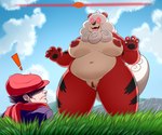 4_fingers anthro anthrofied areola black_stripes breasts clothed clothing detailed_background duo exclamation_point female fingers fur genitals grass hair hat headgear headwear larger_anthro larger_female male navel nipples nude obese outside overweight overweight_anthro overweight_female pawpads plant pokemorph pussy red_areola red_nipples red_pussy red_scarf scarf size_difference smaller_human smaller_male striped_body striped_fur stripes stubble tall_grass tongue tongue_out white_hair lonbluewolf nintendo pokemon pokemon_legends_arceus rei_(pokemon) alpha_pokemon generation_8_pokemon hisuian_form hisuian_growlithe human mammal pokemon_(species) regional_form_(pokemon) 2022 6:5 hi_res