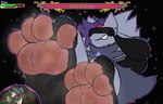 3_toes anthro between_toes dirty dirty_feet duo feet foot_fetish foot_focus foot_play gameplay_mechanics gui health_bar macro male male/male micro pawpads paws soles toes oblivionservox6 nintendo pokemon royallucario generation_4_pokemon lucario pokemon_(species) absurd_res alternate_version_at_source hi_res