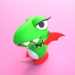 choker clothing eyelashes fangs feral footwear genitals green_body jewelry looking_at_viewer male necklace penis shoes solo teeth toony wings thewammy12 thewammy12_(modeler) dig_dug fygar 1:1