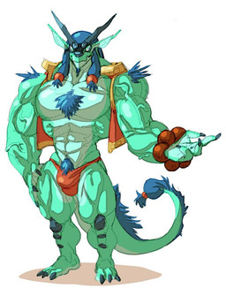 3_toes 4_fingers accessory anthro barefoot beaded_bracelet beaded_jewelry beads big_bulge blue_hair body_hair bracelet bulge chest_hair clothing feet fingers green_body hair hair_accessory hair_beads hand_on_hip horn huge_bulge huge_muscle jewelry looking_at_viewer male muscular muscular_anthro muscular_male plantigrade pubes shirt simple_background smile solo standing tail toes topwear underwear vein veiny_muscles white_background stagor55 asian_mythology east_asian_mythology mythology dragon_monk dragon eastern_dragon mythological_creature mythological_scalie scalie 2015