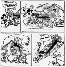 aircraft airplane ambiguous_gender anthro bottomwear building building_destruction clothed clothing destruction dialogue feral footwear group male open_mouth pants question_mark shoes speech_bubble text vehicle floyd_gottfredson ub_iwerks walt_disney_(artist) win_smith disney public_domain mickey_mouse wienie_the_dachshund anatid anseriform avian bird chicken domestic_pig duck galliform mammal mouse murid murine phasianid rodent suid suine sus_(pig) 1930 20th_century absurd_res ancient_art black_and_white comic english_text hi_res monochrome