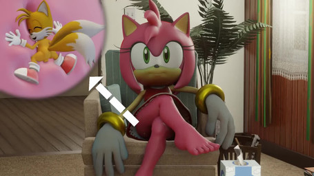 anthro barefoot bracelet chair clothing crossed_legs dress duo extreme_size_difference feet female footwear furniture genitals gloves green_eyes handwear humping jewelry male male/female micro penis pink_body shoes sitting size_difference smaller_male yellow_body virtualust sega sonic_the_hedgehog_(series) amy_rose miles_prower canid canine eulipotyphlan fox hedgehog mammal 16:9 3d_(artwork) 3d_animation animated digital_media_(artwork) hi_res short_playtime sound video widescreen