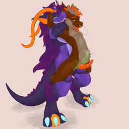 abdominal_bulge antennae_(anatomy) duo facial_piercing full_nelson glowing glowing_markings hair horn lifting_partner long_hair male male/male markings nose_piercing nose_ring piercing ring_piercing size_difference standing draconic_burners mythology seyia dragon eastern_dragon mythological_creature mythological_scalie scalie 1:1 hi_res