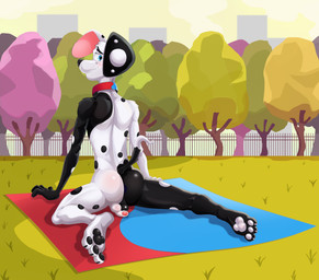 aged_up anthro anthrofied anus balls blush butt collar collar_only feet fingers flaccid foreskin fur genitals grass humanoid_genitalia humanoid_penis looking_back male nude outdoor_nudity park partially_retracted_foreskin pawpads penis penis_backwards plant public public_nudity rear_view sitting solo spread_legs spreading tail toes tree dal101strefan 101_dalmatian_street 101_dalmatians disney deepak_(101_dalmatians) canid canine canis dalmatian domestic_dog mammal digital_media_(artwork) hi_res