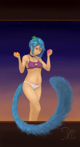 accessory blue_hair blue_tail bra breasts cat_ear_panties cat_keyhole_bra cat_lingerie choker cleavage cleavage_cutout clothed clothing cute_fangs cutout dusk fangs female fluffy fluffy_tail hair hair_accessory hairclip jewelry keyhole_bra keyhole_clothing keyhole_underwear lingerie long_tail looking_down navel navel_piercing necklace night panties partially_clothed piercing purple_bra purple_clothing purple_underwear sky solo standing star sunset tail teeth underwear underwear_only white_clothing white_panties white_underwear yellow_eyes notdonebaking animal_humanoid cat_humanoid domestic_cat felid felid_humanoid feline feline_humanoid felis goo_creature humanoid mammal mammal_humanoid 2016 absurd_res hi_res